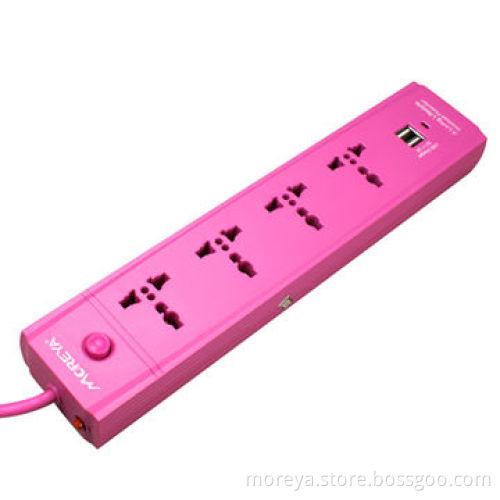 Universal standard power strip with 4 socket outlets + 2 USB plugs, ABS casing, overload protection